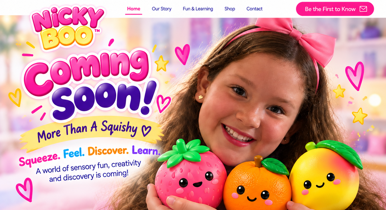 NickyBoo Coming Soon: More Than a Squishy. Squeeze. Feel. Discover. Learn.